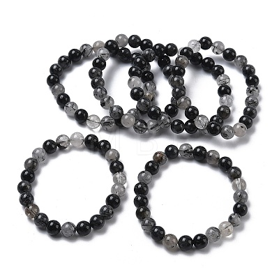 Natural Rutilated Quartz Round Beads Stretch Bracelets for Women BJEW-Z158-03H-03-1