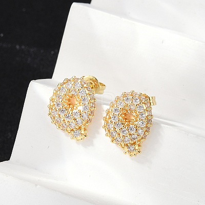 Brass Micro Pave Cubic Zirconia Stud Earrings EJEW-Z091-04G-Q-1