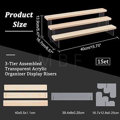 3-Tier Assembled Transparent Acrylic Organizer Display Risers ODIS-WH0029-89B-01-1
