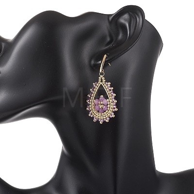 Teardeop Glass Beaded & Dyed Natural Malaysia Jade Dangle Stud Earrings EJEW-MZ00707-03-1