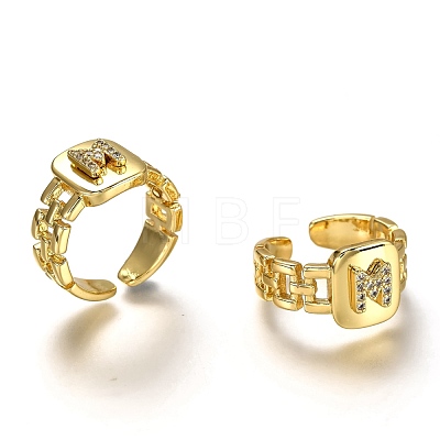 Brass Micro Pave Clear Cubic Zirconia Cuff Rings RJEW-H541-01M-G-1