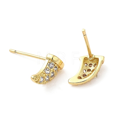 Rack Plating Brass Horn Stud Earrings with Cubic Zirconia EJEW-D061-30G-1