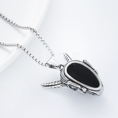 Punk Style 304 Stainless Steel Japanese Noh Mask Pendant Box Chain Necklaces for Men LS-MI4934-1