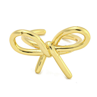 Rack Plating Brass Bowknot Open Cuff Rings for Women RJEW-F162-09G-1