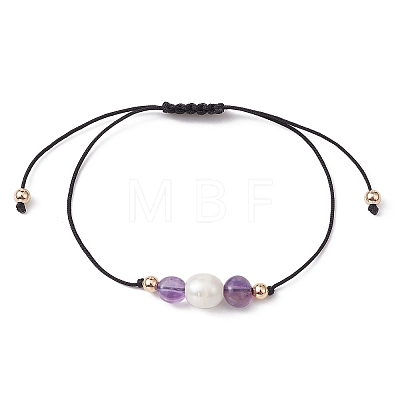 Natural Mixed Gemstone Nuggets & Pearl Braided Bead Bracelets BJEW-JB09589-1