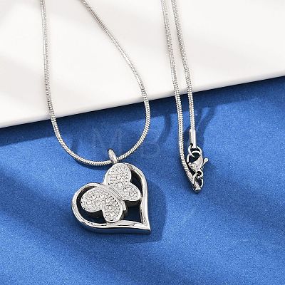304 Stainless Steel Micro Pave Clear Cubic Zirconia Butterfly Heart Pendant Pet Urn Ashes Necklaces NJEW-S455-10P-1