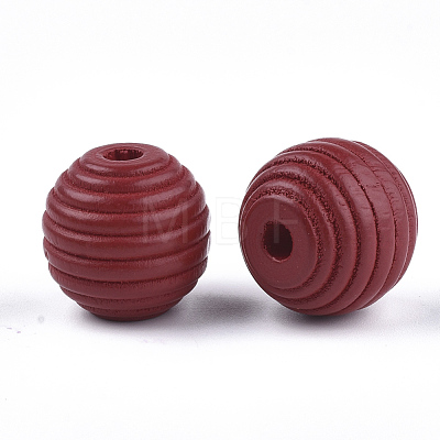 Painted Natural Wood Beehive Beads WOOD-S049-04B-06-1