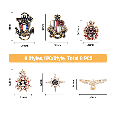 6Pcs 6 Style Anchor & Eagle & Crown & Star Enamel Pins JEWB-FH0001-14-1