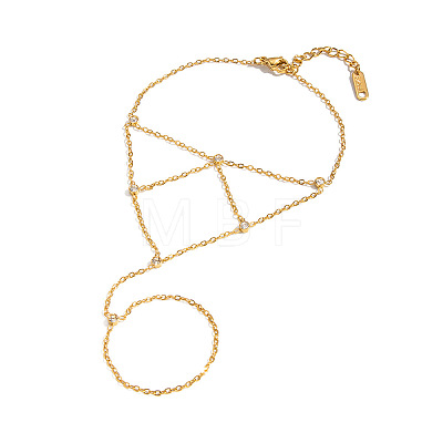 304 Stainless Steel Pavel Clear Cubic Zirconia Flat Round Tassel Cable Chain Ring Bracelets for Women CZ6446-1