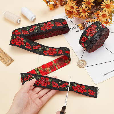 6.8M Flat Ethnic Style Polyester Jacquard Flower Ribbon OCOR-WH0082-133B-1