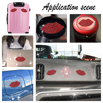 Lip Shape Glass Rhinestone Car Stickers DIY-FH0001-011-1