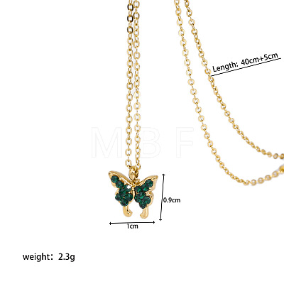 Butterfly Stainless Steel Cubic Zirconia Pendant Necklaces for Women QD0510-1-1