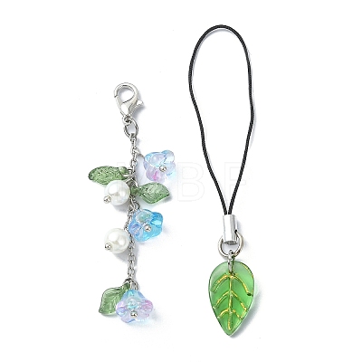 Flower & Leaf Transparent Acrylic & Glass Mobile Straps HJEW-JM01536-1