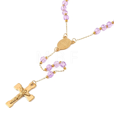 Ion Plating(IP) Crucifix Cross 304 Stainless Steel Rosary Bead Necklaces NJEW-M075-03G-04-1