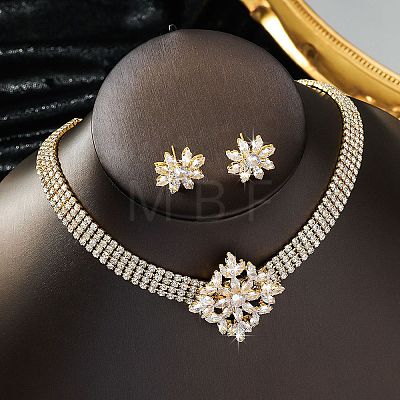 Alloy Micro Pave Cubic Zirconia Chain Neckalces & Studs Earrings Sets WGE92C8-02-1