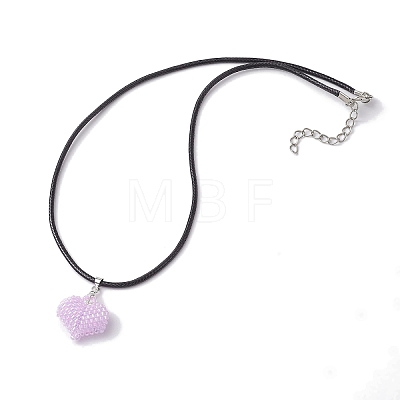 3D Heart Glass Seed Beads Pendant Necklaces NJEW-MZ00046-02-1