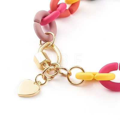 Brass Heart Charm Bracelets BJEW-JB06195-1