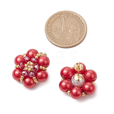 Glass Seed Beads Flower Stud Earrings EJEW-MZ00349-01-1