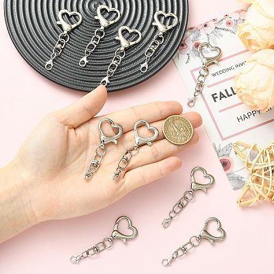 10Pcs Heart Alloy Lobster Claw Clasps Keychain Clasps HJEW-YW00393-1
