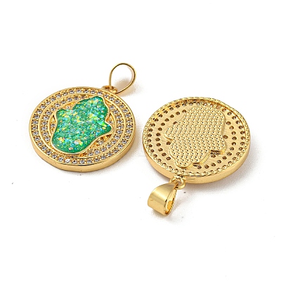 Brass Pendants Micro Pave Cubic Zirconia with Synthetic Opal KK-K356-01G-1