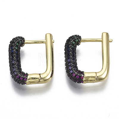 Brass Micro Pave Cubic Zirconia Huggie Hoop Earrings KK-R137-014-NF-1