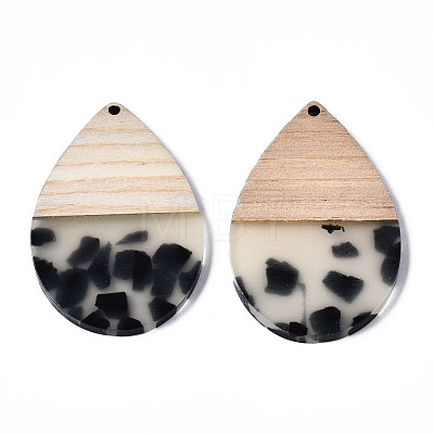 Transparent Resin & Walnut Wood Pendants RESI-T035-29A-1