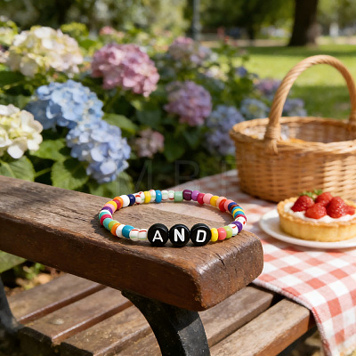 Rainbow Acrylic & Glass Beads Stretch Bracelets BR6645-1-1