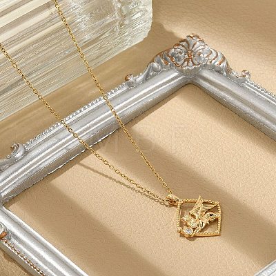 Brass Clear Cubic Zirconia Pendant Necklaces for Women NJEW-R018-02G-02-1