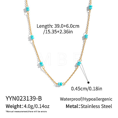 Minimalist Natural Stone Rondelle Beaded with 304 Stainless Steel Link Chain Necklaces JB6802-3-1