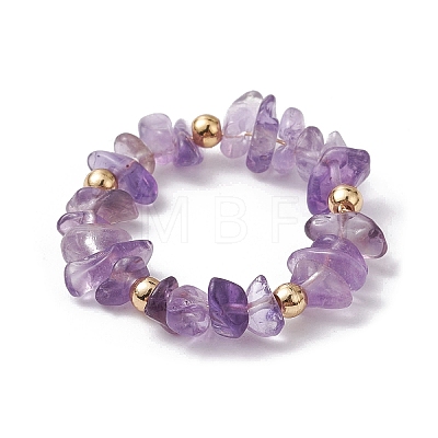 Natural Mixed Gemstone Chips Beaded Stretch Ring RJEW-JR00646-1