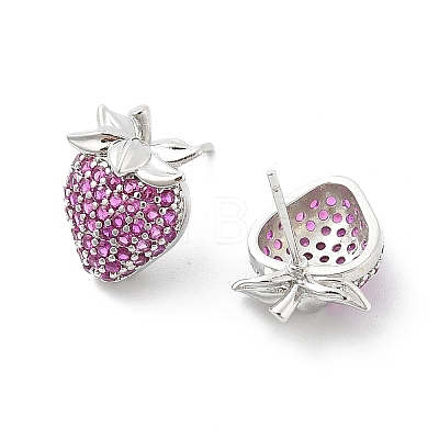 Strawberry Brass Micro Pave Cubic Zirconia Stud Earrings EJEW-M077-15P-1