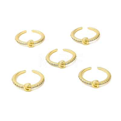 Clear Cubic Zirconia Initial Letter Open Cuff Ring RJEW-H120-09G-G-1