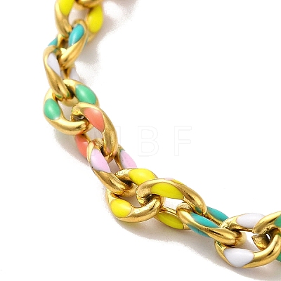 304 Stainless Steel Enamel Colorful Oval Cross Chain Bracelets for Women LS-BJEW-B079-02G-1