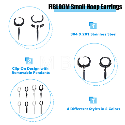 FIBLOOM 16Pcs 8 Style 304 & 201 Stainless Steel Dangle Hoop Earrings with Titanium Steel Pins EJEW-FI0002-92-1