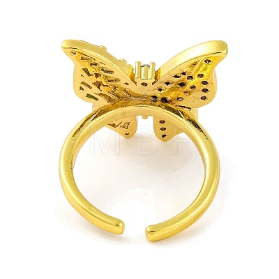 Butterfly Brass Micro Pave Cubic Zirconia Open Cuff Rings for Women RJEW-U003-26B-G-1