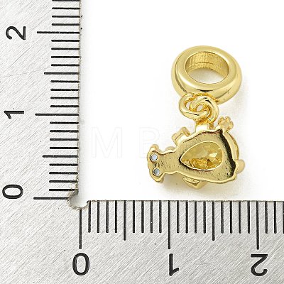 Rack Plating Brass Pave Yellow Cubic Zirconia Tortoise European Dangle Charms KK-Z067-60G-1