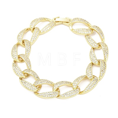 Brass Micro Pave Clear Cubic Zirconia Curb Chain Bracelets for Women BJEW-A034-04B-G-1