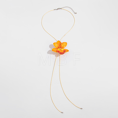 Cloth Flower Pendant Imitation Leather Waxed Cord Tassel Y Necklaces FS-WG643B1-01-1