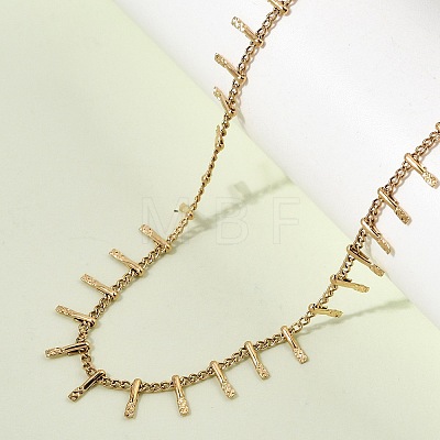 304 Stainless Steel Curb Chain with Bar Tassel Necklaces for Women NJEW-K389-04G-1