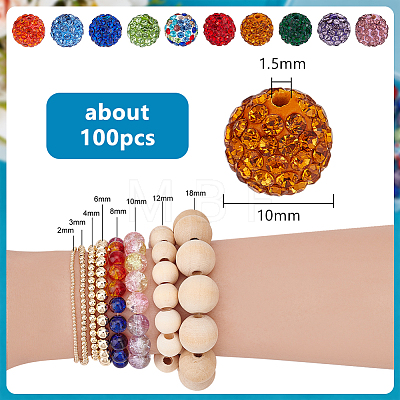 10mm Disco Ball Clay Beads Mixed Colors Pave Rhinestones Spacer Round Beads RB-PH0003-10mm-M-1