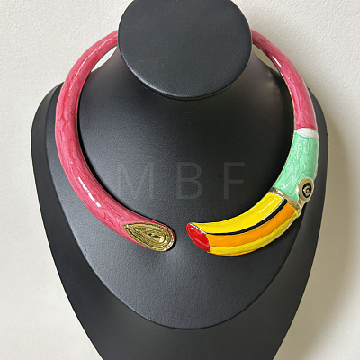 Alloy Enamel Bird Hinged Open Cuff Choker Necklaces WG849AB-03-1