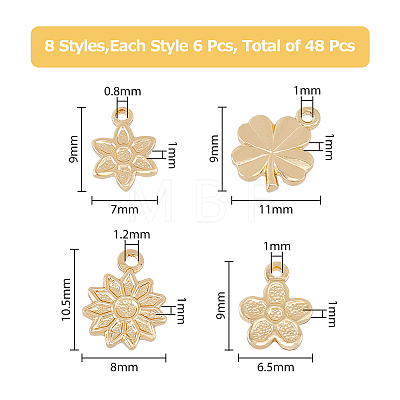 48Pcs 8 Style Rack Plating Brass Charms KK-HY0001-48-1