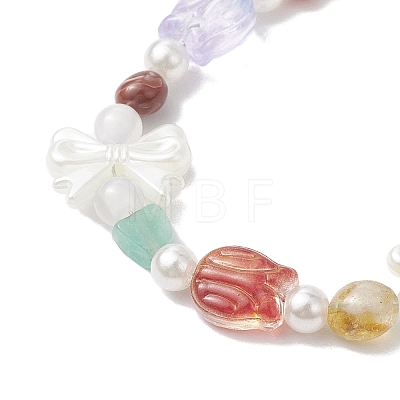 Natural Gemstone & Plastic Pearl Beaded Bracelets BJEW-JB10362-1