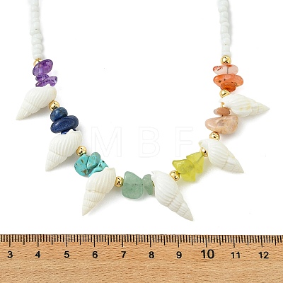 Ocean Natural Spiral Shell & Glass Seed Beaded Necklaces NJEW-TA00243-1