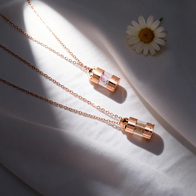 2Pcs 304 Stainless Steel with Clear Glass Column Urn Ashes Bottle Pendant Necklaces NJEW-FG0001-27RG-1