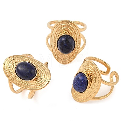 Oval Natural Lapis Lazuli Finger Rings RJEW-Z057-14G-07-1