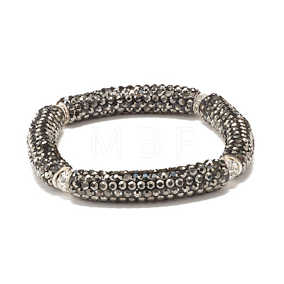Bling Polymer Clay Rhinestone Curved Tube Beads Stretch Bracelet for Women BJEW-JB07490-1