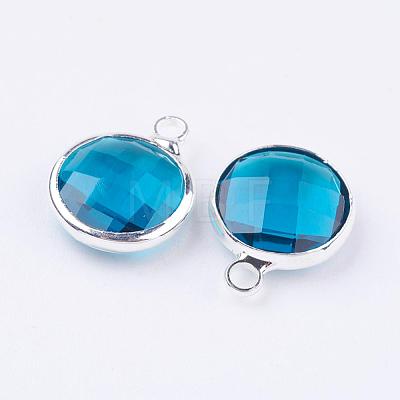 Silver Color Plated Brass Glass Flat Round Charms GLAA-M003-A-30S-1