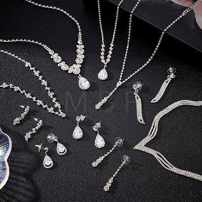 5 Sets 5 Styles Crystal Rhinestone Teardrop Dangle Stud Earrings & Pendant Lariat Necklace SJEW-AN0001-42-1