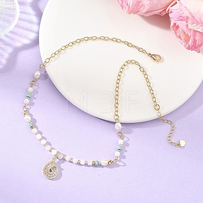 Ocean Brass Pave Clear Cubic Zirconia Conch Shell Shape Pendant Necklaces NJEW-JN06421-1